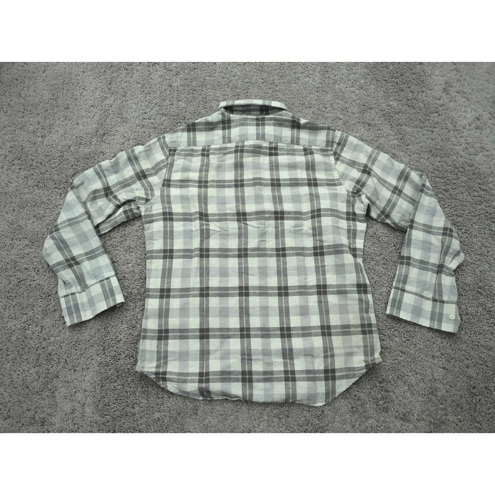 Banana Republic Button Up Shirt Mens Medium Gray Plaid Long‎ Sleeve Linen Blend